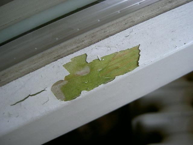 Decklack löst sich nach Hagelschaden vom Holzfenster ab