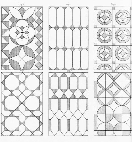 Verschiedene Muster für Bleiverglasungen zusammengesetzt aus farbigen und matten Verglasungen